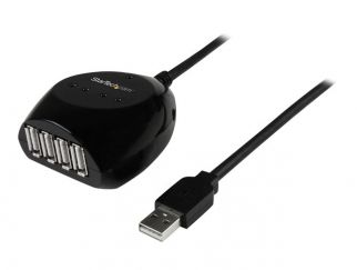 StarTech.com 15m USB 2.0 Active Cable with 4 Port Hub - Long USB Cable with 4 port USB Hub - USB A (M) to 4x USB A (F) - 15m, 50 ft Black (USB2EXT4P15M) - hub - 4 ports