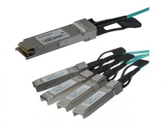 StarTech.com AOC Breakout Cable for Cisco QSFP-4X10G-AOC10M, 15m/49ft 40G 1x QSFP+ to 4x SFP+ AOC Cable, 40GbE / 40Gbps QSFP Plus Transceiver Module Active Optical Fiber, C9300, C3850 - Lifetime Warranty (QSFP4X10AO15) - breakout cable - 15 m - black