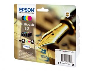 Epson Ink Cartridges, DURABrite" Ultra, 16, Pen and crossword, Multipack, 1 x 3.1 ml Yellow, 1 x 3.1 ml Cyan, 1 x 3.1 ml Magenta, 1 x 5.4 ml Black