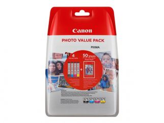 Canon CLI-571 C/M/Y/BK Photo Value Pack - 4-pack - black, yellow, cyan, magenta - original - 50 sheet(s) - 100 x 150 mm - ink tank / paper kit