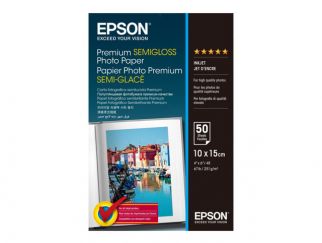 Epson Media, Media, Sheet paper, Premium Semigloss Photo Paper, Office - Photo Paper, Home - Photo Paper, Photo, 10 x 15 cm, 100 mm x 150 mm, 251 g/m2, 50 Sheets, Singlepack