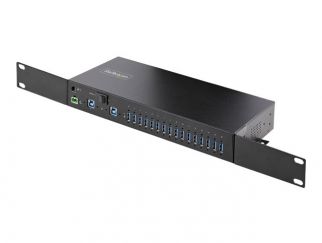 StarTech.com 16-Port Industrial USB 3.0 Hub 5Gbps, Metal, DIN/Surface/Rack Mountable, ESD Protection, Terminal Block Power, up to 120W Shared USB Charging, Dual-Host Hub/Switch (5G16AINDS-USB-A-HUB) - hub - industrial - 16 ports - rack-mountable