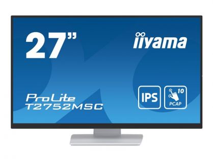 iiyama ProLite T2752MSC-W1 - LED monitor - 27" - touchscreen - 1920 x 1080 Full HD (1080p) @ 60 Hz - IPS - 400 cd/m² - 1000:1 - 5 ms - HDMI, DisplayPort - speakers - white, matte