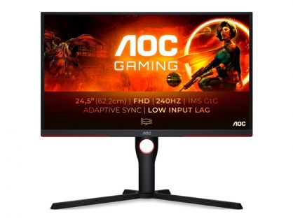 AOC Gaming 25G3ZM/BK - G3 Series - LED monitor - gaming - 25" (24.5" viewable) - 1920 x 1080 Full HD (1080p) @ 240 Hz - VA - 300 cd/m² - 3000:1 - 0.5 ms - 2xHDMI, DisplayPort - black, red