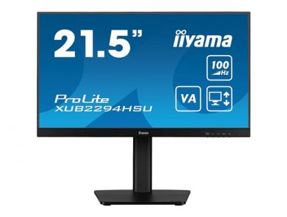 iiyama ProLite XUB2294HSU-B6 - LED monitor - 22" (21.5" viewable) - 1920 x 1080 Full HD (1080p) @ 100 Hz - VA - 250 cd/m² - 3000:1 - 1 ms - HDMI, DisplayPort - speakers - black, matte - with Height Adjustable Stand