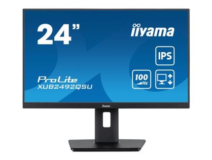 iiyama ProLite XUB2492QSU-B1 - LED monitor - 24" (23.8" viewable) - 2560 x 1440 WQHD @ 100 Hz - IPS - 300 cd/m² - 1000:1 - 0.5 ms - HDMI, DisplayPort - speakers - black, matte