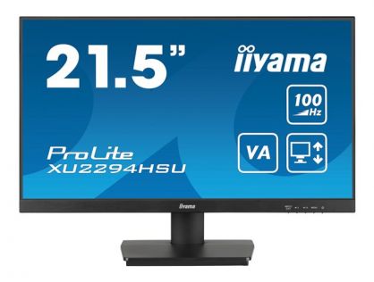 iiyama ProLite XU2294HSU-B6 - LED monitor - 22" (21.5" viewable) - 1920 x 1080 Full HD (1080p) @ 100 Hz - VA - 250 cd/m² - 3000:1 - 1 ms - HDMI, DisplayPort - speakers - black, matte