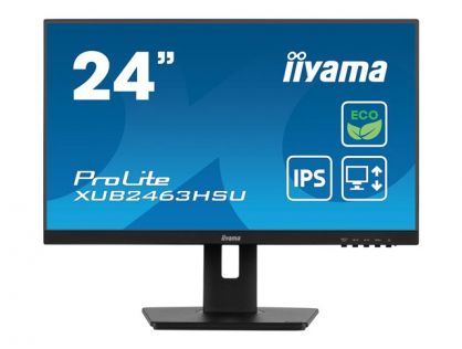 iiyama ProLite XUB2463HSU-B1 - LED monitor - 24" (23.8" viewable) - 1920 x 1080 Full HD (1080p) @ 100 Hz - IPS - 250 cd/m² - 1300:1 - 3 ms - HDMI, DisplayPort - speakers - black, matte