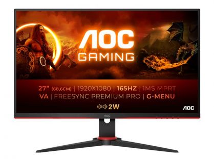 AOC Gaming 27G2SAE/BK - LED monitor - gaming - 27" - 1920 x 1080 Full HD (1080p) @ 165 Hz - VA - 350 cd/m² - 1 ms - 2xHDMI, DisplayPort - speakers