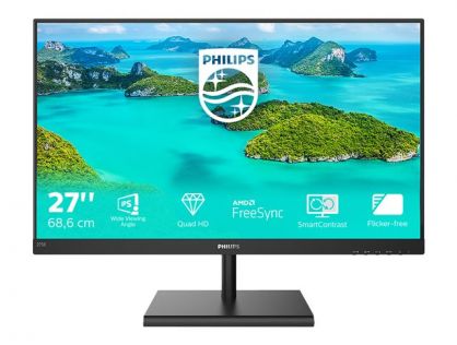 Philips E-line 275E1S - LED monitor - 27" - 2560 x 1440 QHD @ 75 Hz - IPS - 250 cd/mï¿½ - 1000:1 - 4 ms - HDMI, VGA, DisplayPort - textured black