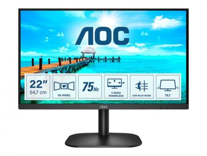 AOC 22B2H/EU - LED monitor - 22" (21.5" viewable) - 1920 x 1080 Full HD (1080p) @ 75 Hz - VA - 200 cd/mï¿½ - 3000:1 - 4 ms - HDMI, VGA - black