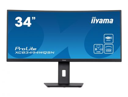 iiyama ProLite XCB3494WQSN-B5 - LED monitor - curved - 34" - 3440 x 1440 UWQHD @ 120 Hz - VA - 300 cd/m² - 3000:1 - 0.4 ms - HDMI, DisplayPort, USB-C - speakers - matte black